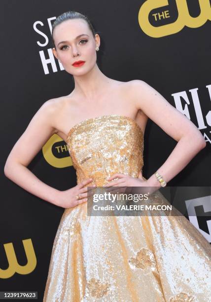 Actress Elle Fanning arrives for the 27th Annual Critics Choice Awards at the Fairmont Century Plaza hotel in Los Angeles, March 13, 2022.