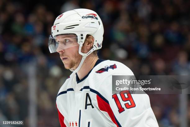 Washington Capitals center Nicklas Backstrom waits for a face-off during their NHL game against the Vancouver Canucks at Rogers Arena on March 11,...