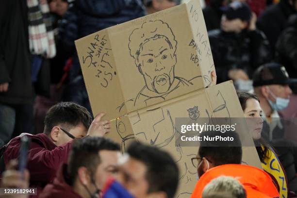 Adama Traore supporters during the match between FC Barcelona and CA Osasuna, corresponding to the week 28 of the Liga Santander, played at the Camp...