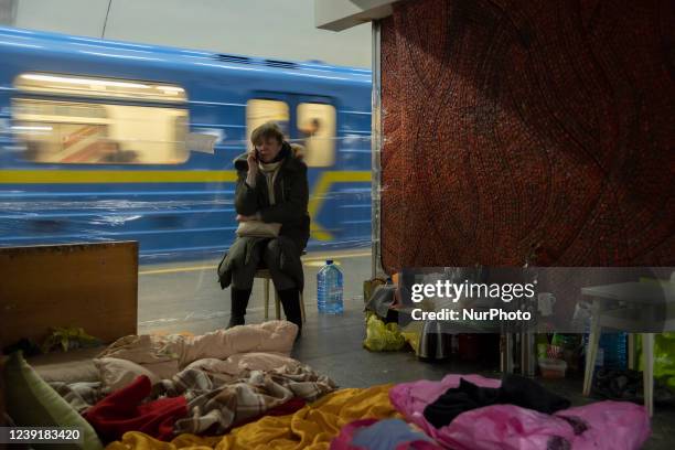 People living in the Metro station ''Palats Ukraina'' in Kyiv, using it as a shelter, on March 13, 2022. Russian forces continue to attempt to...