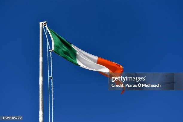 Roscommon , Ireland - 13 March 2022; The Irish tricolour flying at the Allianz Football League Division 2 match between Roscommon and Derry at Dr...