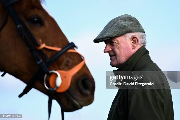 Gloucestershire , United Kingdom - 14 March 2022; Trainer Willie Mullins and State Man on the gallops ahead of the Cheltenham Racing Festival at...