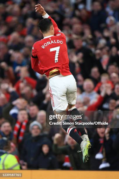 Cristiano Ronaldo of Manchester United celebrates after scoring their 1st goal during the Premier League match between Manchester United and...