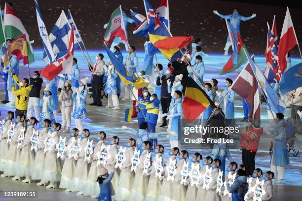 Performers are seen during the Closing Ceremony on day nine of the 2022 Beijing Winter Paralympics at Beijing National Stadium on March 13, 2022 in...