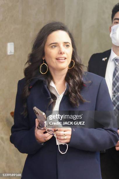 Israeli Interior Minister Ayelet Shaked arrives to attend a cabinet meeting in Jerusalem, on March 14, 2022.