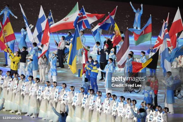 Performers are seen during the Closing Ceremony on day nine of the 2022 Beijing Winter Paralympics at Beijing National Stadium on March 13, 2022 in...