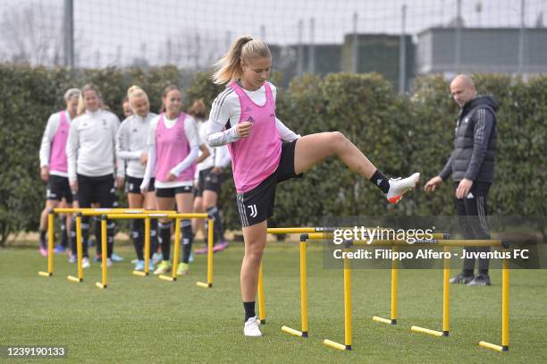 Amanda Nilden during a Juventus Women Training Session at Juventus Center Vinovo on March 14, 2022 in Vinovo, Italy.