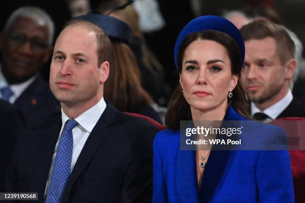 Catherine, Duchess of Cambridge and Prince William, Duke of Cambridge attend the Commonwealth Day service ceremony at Westminster Abbey on March 14,...