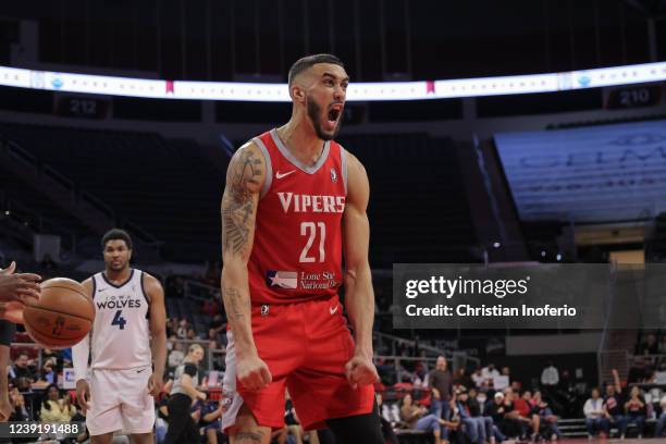 Trevelin Queen of the Rio Grande Valley Vipers reacts as his team plays against the Iowa Wolves during an NBA G-League game on March 11, 2022 at the...