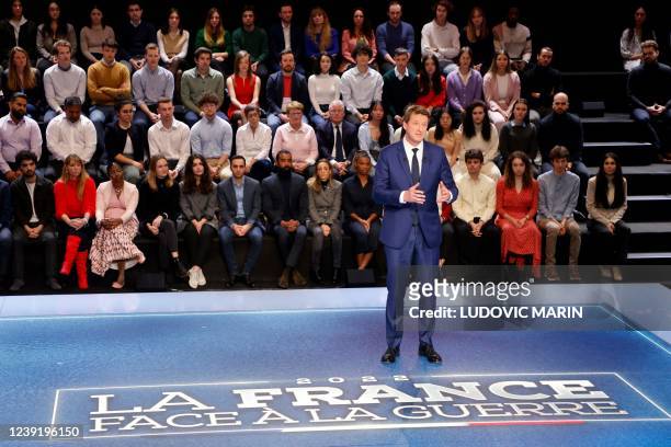 French green Europe Ecology Les Verts party Member of European Parliament and presidential candidate Yannick Jadot speaks during the show "La France...