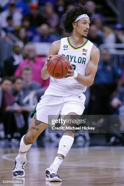 Kendall Brown of the Baylor Bears is seen during the game during the game against the Oklahoma Sooners at T-Mobile Center on March 10, 2022 in Kansas...