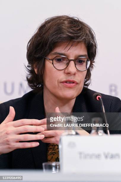 Energy minister Tinne Van der Straeten pictured during a press conference of the Federal Government regarding the measures taken to reduce the energy...