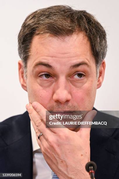 Prime Minister Alexander De Croo pictured during a press conference of the Federal Government regarding the measures taken to reduce the energy...