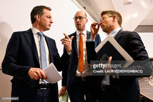 Prime Minister Alexander De Croo, Vice-prime minister and Finance Minister Vincent Van Peteghem and Vice-prime minister and minister of Economy and...