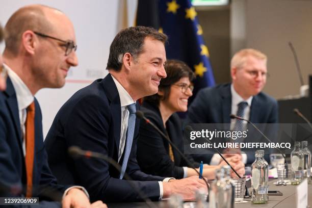 Belgium's Vice-Prime Minister and Finance Minister Vincent Van Peteghem, Prime Minister Alexander De Croo, Energy minister Tinne Van der Straeten and...