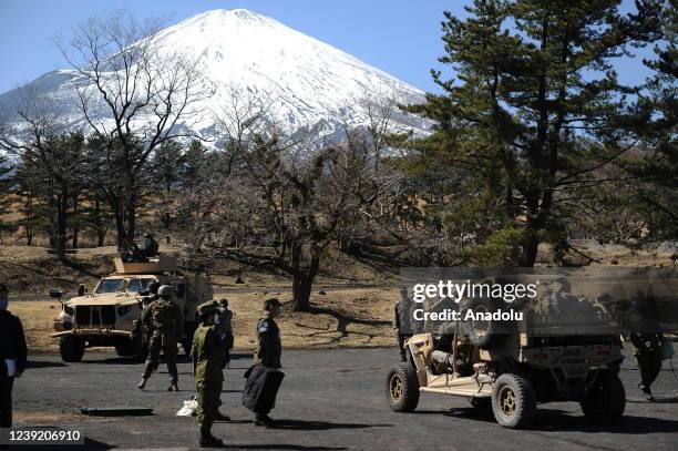 Japan Ground Self-Defense Force's Amphibious Rapid Deployment Brigade conducts a military exercise in Gotemba at the foot of Mt. Fuji, Shizuoka...