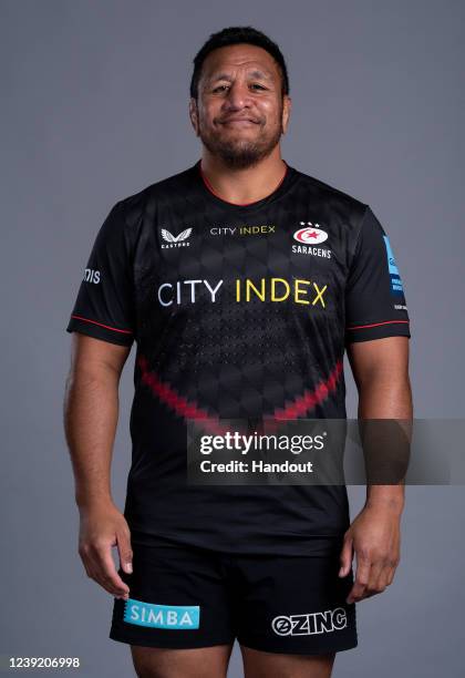 In this handout supplied by Saracens, Mako Vunipola of Saracens poses during the media day at the StoneX Stadium on October 7,2021 in London, England.