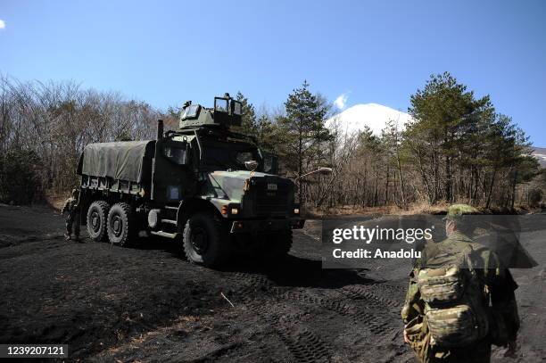 Japan Ground Self-Defense Force's Amphibious Rapid Deployment Brigade conducts a military exercise in Gotemba at the foot of Mt. Fuji, Shizuoka...