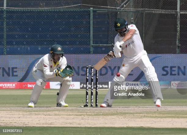 Pakistan's Abdullah Shafique bats during the fourth day of the second test match between Pakistan and Australia at the National Stadium in Karachi...