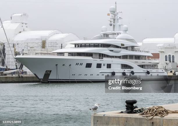 The superyacht Valerie, which was seized by the Spanish government, moored in Barcelona, Spain, on Tuesday, March 15, 2022. Spanish newspaper El Pais...