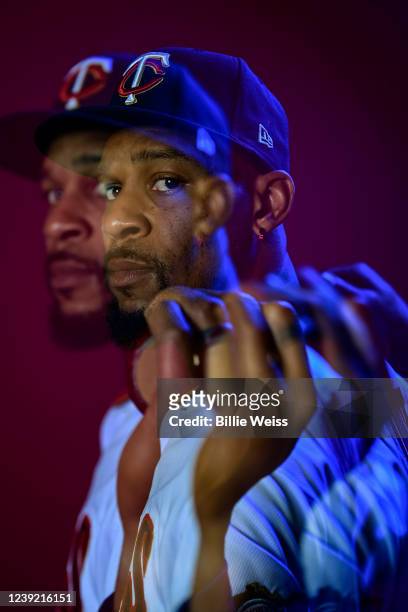 Byron Buxton of the Minnesota Twins poses for a portrait on Major League Baseball team photo day on March 15, 2022 at CenturyLink Sports Complex in...