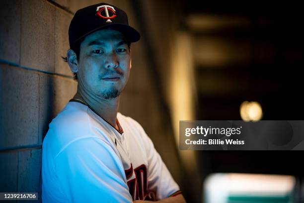 Kenta Maeda of the Minnesota Twins poses for a portrait on Major League Baseball team photo day on March 15, 2022 at CenturyLink Sports Complex in...