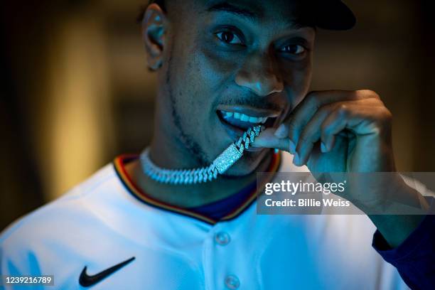 Jorge Polanco of the Minnesota Twins poses for a portrait on Major League Baseball team photo day on March 15, 2022 at CenturyLink Sports Complex in...