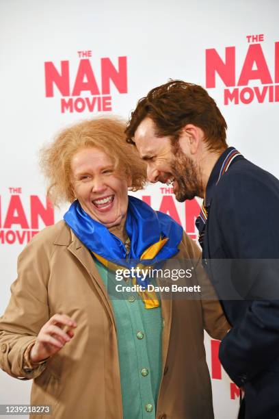 Catherine Tate as Nan and David Tennant attend a special screening of "The Nan Movie" at The Ham Yard Hotel on March 15, 2022 in London, England.