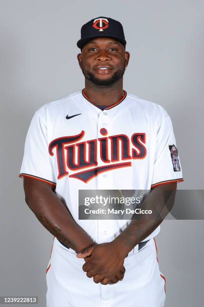 Miguel Sanó of the Minnesota Twins poses for a photo during the Minnesota Twins Photo Day at Lee County Sports Complex on Tuesday, March 15, 2022 in...