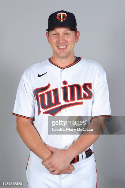 Tyler Duffey of the Minnesota Twins poses for a photo during the Minnesota Twins Photo Day at Lee County Sports Complex on Tuesday, March 15, 2022 in...