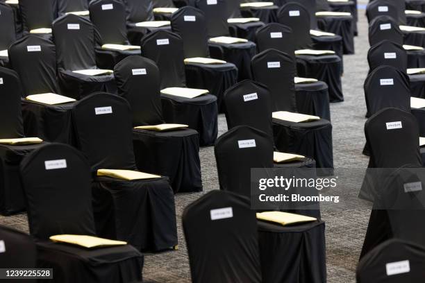 Seats for shareholders ahead of the Samsung Electronics Co. Annual general meeting at the Suwon Convention Center in Suwon, South Korea, on...