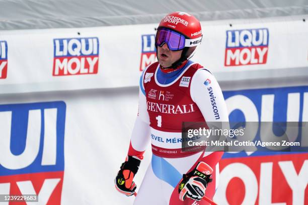 Beat Feuz of Team Switzerland competes during the Audi FIS Alpine Ski World Cup Men's Downhill on March 16, 2022 in Courchevel, France.