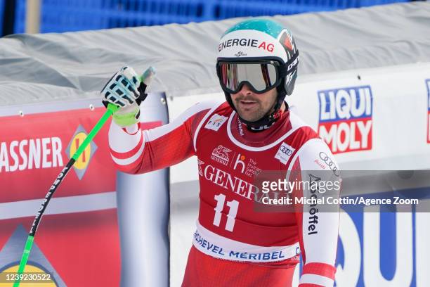 Vincent Kriechmayr of team Austria celebrates during the Audi FIS Alpine Ski World Cup Men's Downhill on March 16, 2022 in Courchevel, France.