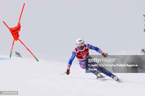 Johan Clarey of Team France competes during the Audi FIS Alpine Ski World Cup Men's Downhill on March 16, 2022 in Courchevel, France.