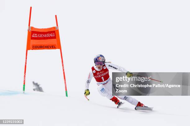 Ester Ledecka of Team Czech Republic competes during the Audi FIS Alpine Ski World Cup Women's Downhill on March 16, 2022 in Courchevel, France.