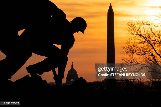 The US Marine Corps War Memorial in Arlington, Virginia, on March 16 across the Potomac River from Washington, DC.