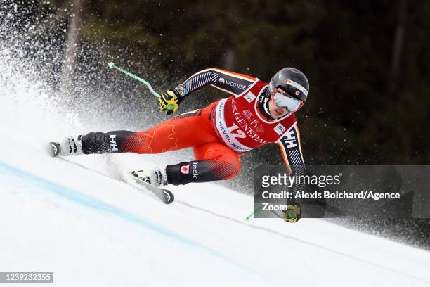 James Crawford of Team Canada competes during the Audi FIS Alpine Ski World Cup Men's Downhill on March 16, 2022 in Courchevel, France.