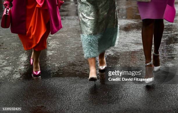 Gloucestershire , United Kingdom - 16 March 2022; Racegoers on Ladies day prior to racing on day two of the Cheltenham Racing Festival at Prestbury...