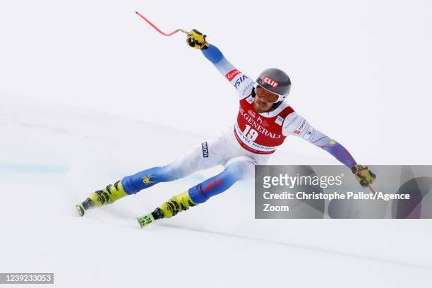 Bryce Bennett of Team United States competes during the Audi FIS Alpine Ski World Cup Men's Downhill on March 16, 2022 in Courchevel, France.