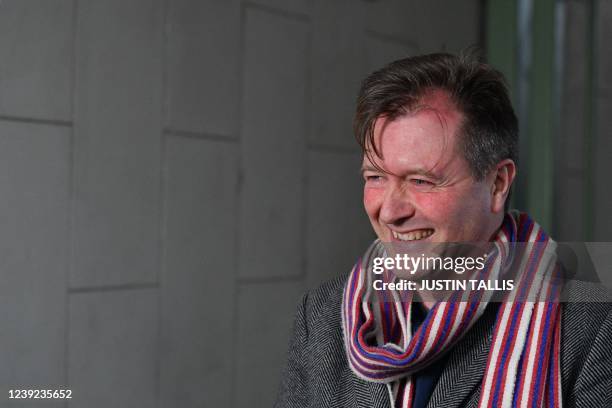 Richard Ratcliffe, husband of Nazanin Zaghari-Ratcliffe, a British-Iranian held in Iran since 2016, holds a press briefing outside his house in...