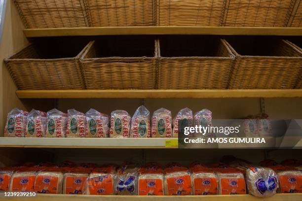 Genral view of bread on a shelf in Shopright in Lilongwe, malawi March 16, 2022. - From airlines in Nigeria to shoppers in Malawi, Africans are...