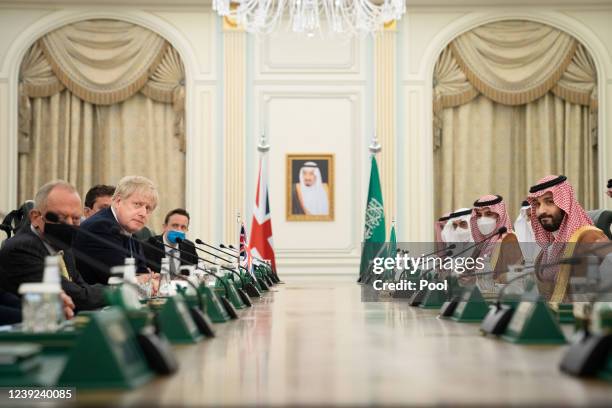 Prime Minister Boris Johnson signs a Strategic Partnership Agreement with Mohammed bin Salman Crown Prince of Saudi Arabia, during a meeting at the...