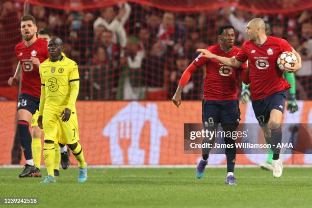 Burak Yilmaz of Lille Olympique Sporting Club Lille Métropole celebrates after scoring a goal to make it 1-0 during the UEFA Champions League Round...