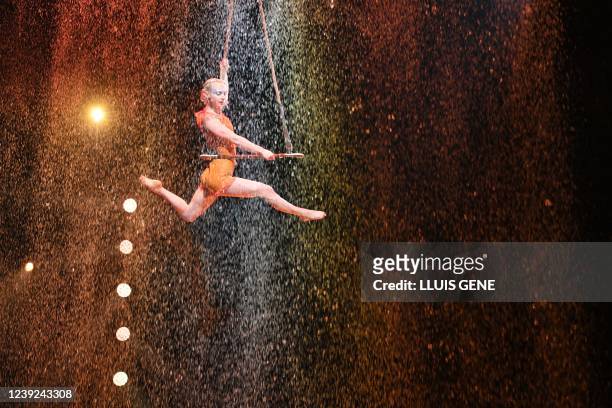 An artist performs during the dress rehearsal of Cirque du Soleil's Luzia show, written and directed by Daniele Finzi Pasca, in L'Hospitalet de...