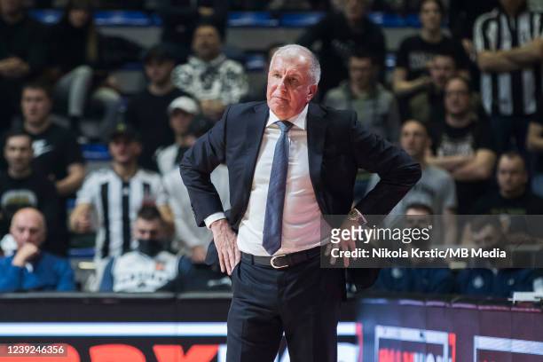 Head Coach Zeljko Obradovic of Partizan Nis Belgrade reacts during the EuroCup Basketball match between Partizan Nis Belgrade v Boulogne...