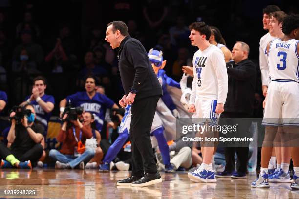 Duke Blue Devils head coach Mike Krzyzewski react during the ACC Tournament final college basketball game between the Duke Blue Devils and the...