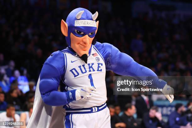 Duke Blue Devils mascot during the ACC Tournament final college basketball game between the Duke Blue Devils and the Virginia Tech Hokies on March 12...
