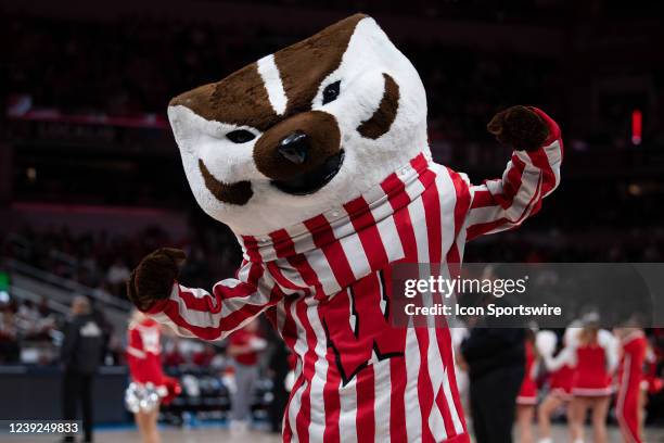 Bucky Badger performs on the court during the mens Big Ten tournament college basketball game between the Michigan State Spartans and Wisconsin...