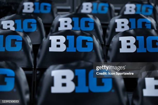 Chairs with the Big Ten logo on the seat backs during the mens Big Ten tournament college basketball game between the Indiana Hoosiers and Iowa...