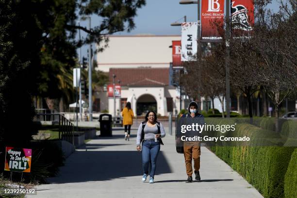 Alexandra Flores left, of Long Beach, and Andrew Hernandez of Norwalk, both second year students, at Long Beach City College on Wednesday, March 16,...